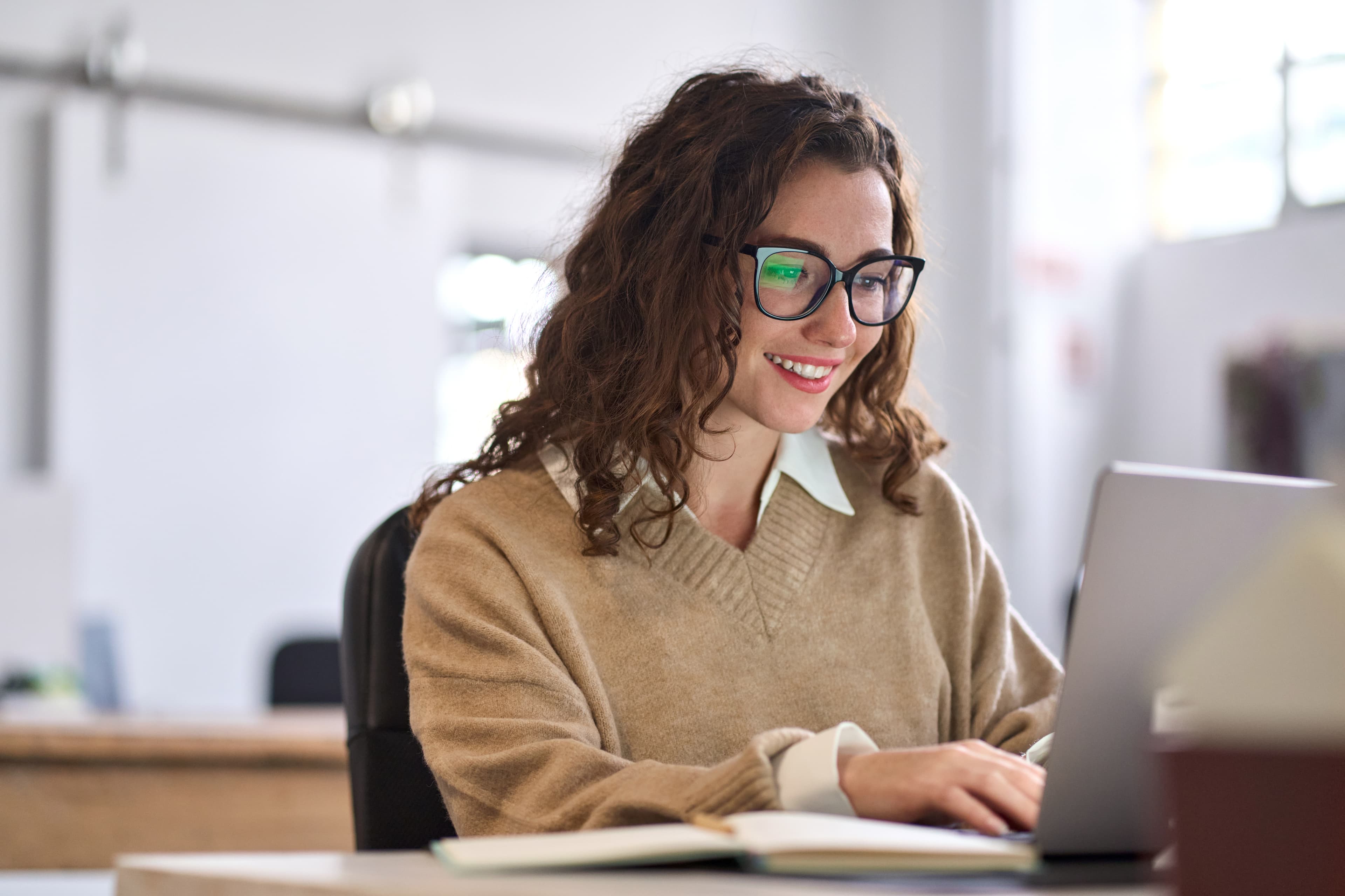 Woman working on a laptop